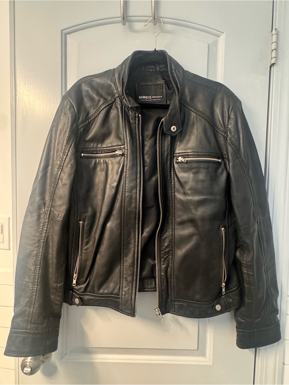 Barneys New York Black Leather Bomber Jacket